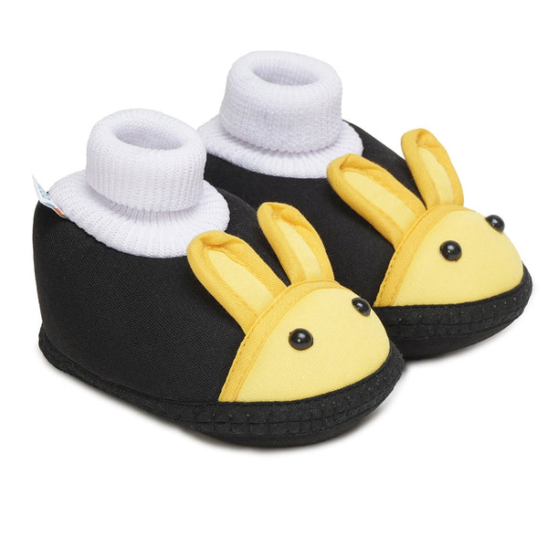 6 To 12 Months Baby Boys & Baby Girls Cute Soft Cotton Pre-Walker Rabbit Face Booties (Black,Yellow)-BT4420