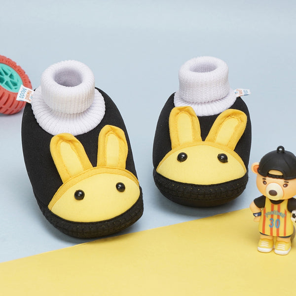 6 To 12 Months Baby Boys & Baby Girls Cute Soft Cotton Pre-Walker Rabbit Face Booties (Black,Yellow)-BT4420