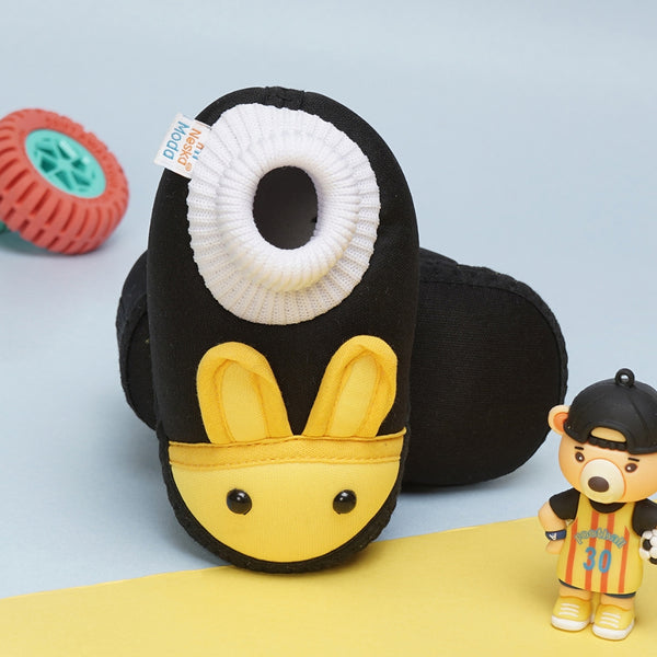 6 To 12 Months Baby Boys & Baby Girls Cute Soft Cotton Pre-Walker Rabbit Face Booties (Black,Yellow)-BT4420