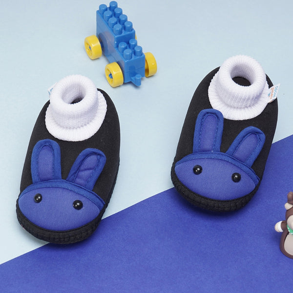6 To 12 Months Baby Boys & Baby Girls Cute Soft Cotton Pre-Walker Rabbit Face Booties (Black,Blue)-BT4421