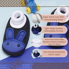 6 To 12 Months Baby Boys & Baby Girls Cute Soft Cotton Pre-Walker Rabbit Face Booties (Black,Blue)-BT4421