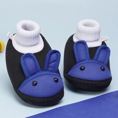 6 To 12 Months Baby Boys & Baby Girls Cute Soft Cotton Pre-Walker Rabbit Face Booties (Black,Blue)-BT4421