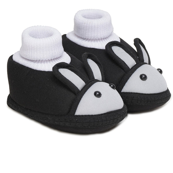 6 To 12 Months Baby Boys & Baby Girls Cute Soft Cotton Pre-Walker Rabbit Face Booties (Black,Grey)-BT4422