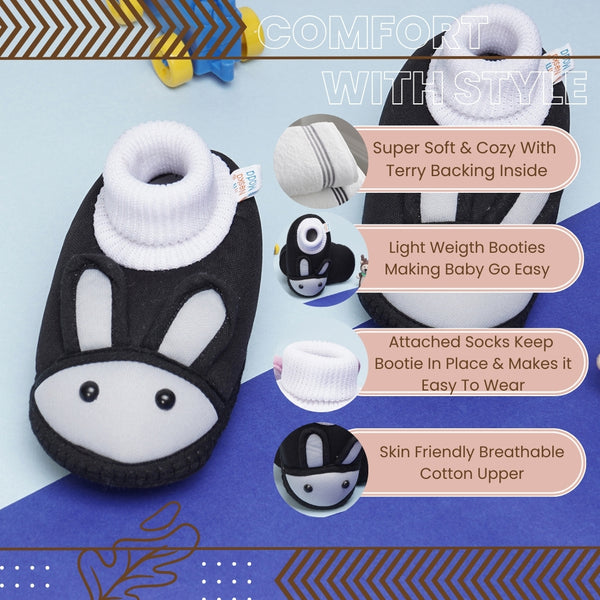 6 To 12 Months Baby Boys & Baby Girls Cute Soft Cotton Pre-Walker Rabbit Face Booties (Black,Grey)-BT4422