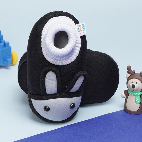 6 To 12 Months Baby Boys & Baby Girls Cute Soft Cotton Pre-Walker Rabbit Face Booties (Black,Grey)-BT4422