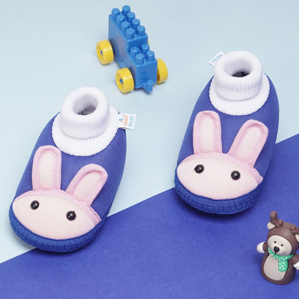 6 To 12 Months Baby Boys & Baby Girls Cute Soft Cotton Pre-Walker Rabbit Face Booties (Blue,Pink)-BT4424