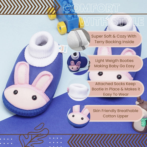 6 To 12 Months Baby Boys & Baby Girls Cute Soft Cotton Pre-Walker Rabbit Face Booties (Blue,Pink)-BT4424