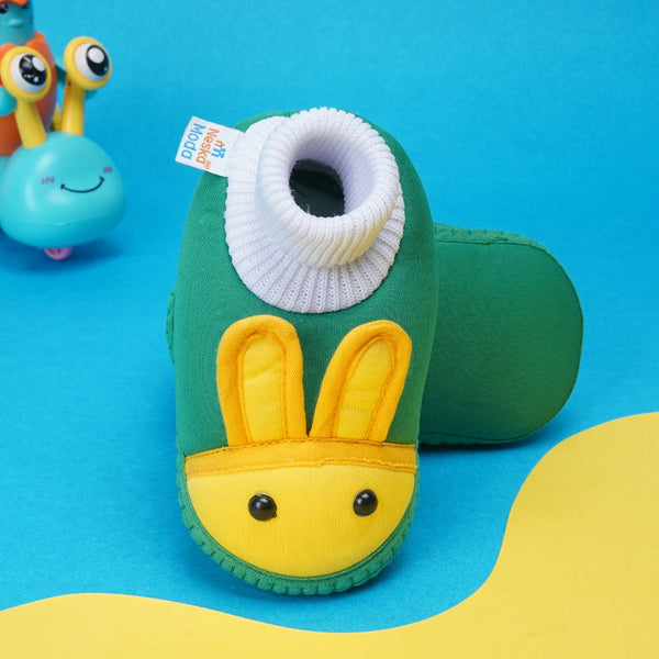 6 To 12 Months Baby Boys & Baby Girls Cute Soft Cotton Pre-Walker Rabbit Face Booties (Green,Yellow)-BT4425