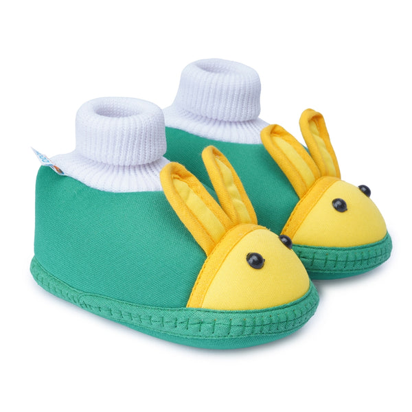 6 To 12 Months Baby Boys & Baby Girls Cute Soft Cotton Pre-Walker Rabbit Face Booties (Green,Yellow)-BT4425
