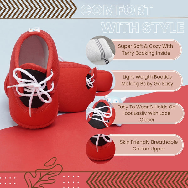 6 To 12 Months Baby Boys & Baby Girls Cute Soft Cotton Pre-Walker Lace Booties (Red,Black)-BT4427
