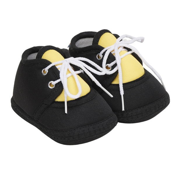 6 To 12 Months Baby Boys & Baby Girls Cute Soft Cotton Pre-Walker Lace Booties (Black,Yellow)-BT4428