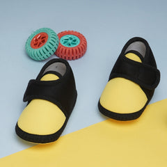 6 To 12 Months Baby Boys & Baby Girls Cute Soft Cotton Pre-Walker Sports Booties (Yellow,Black)-BT4434