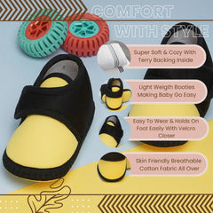 6 To 12 Months Baby Boys & Baby Girls Cute Soft Cotton Pre-Walker Sports Booties (Yellow,Black)-BT4434