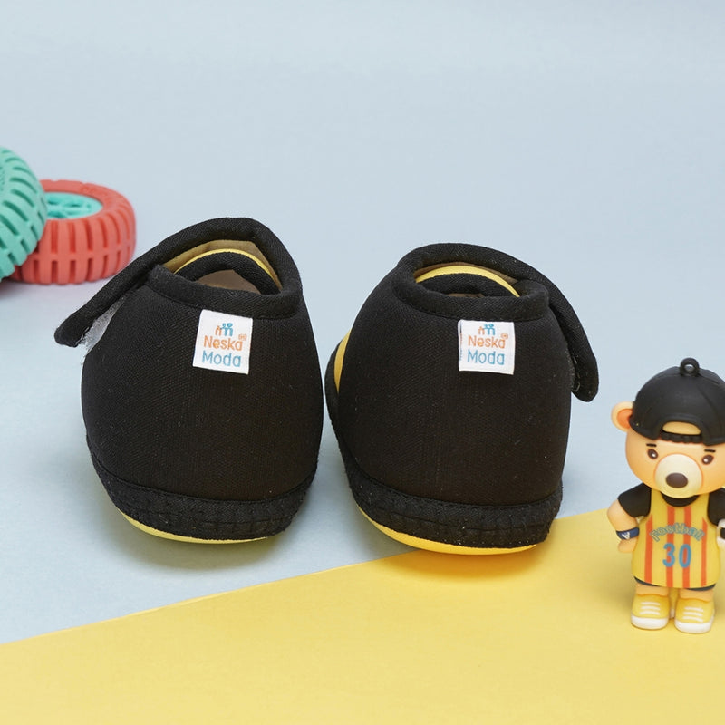 6 To 12 Months Baby Boys & Baby Girls Cute Soft Cotton Pre-Walker Sports Booties (Yellow,Black)-BT4434