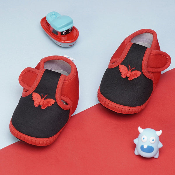6 To 12 Months Baby Girls & Baby Boys Soft Cotton Cute Butterfly Booties (Black,Red)-BT4440