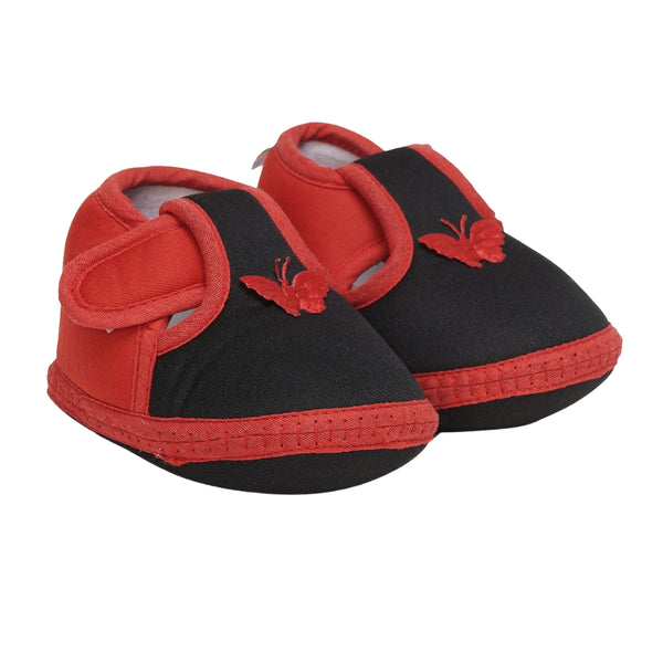 6 To 12 Months Baby Girls & Baby Boys Soft Cotton Cute Butterfly Booties (Black,Red)-BT4440