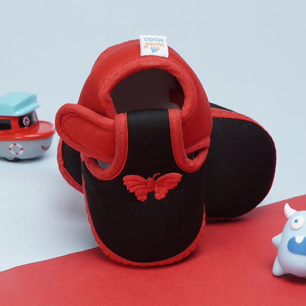 6 To 12 Months Baby Girls & Baby Boys Soft Cotton Cute Butterfly Booties (Black,Red)-BT4440