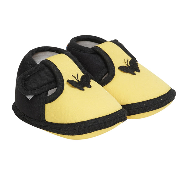 6 To 12 Months Baby Girls & Baby Boys Soft Cotton Cute Butterfly Booties (Yellow,Black)-BT4441