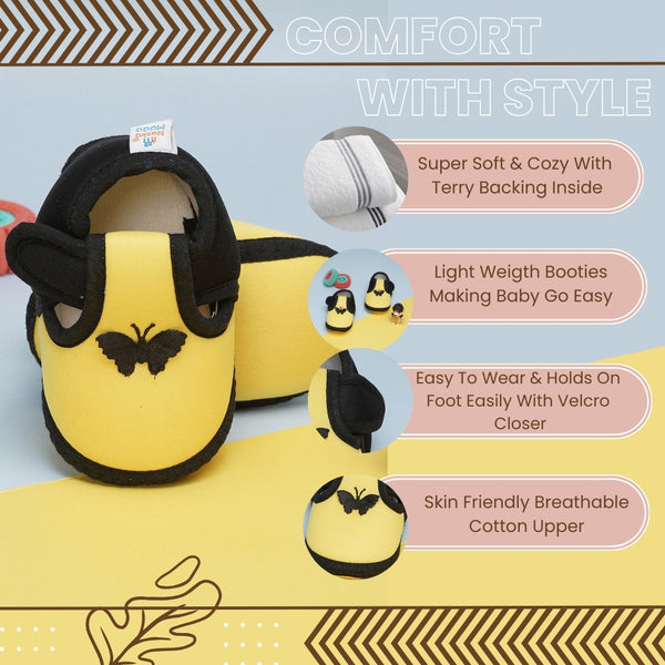 6 To 12 Months Baby Girls & Baby Boys Soft Cotton Cute Butterfly Booties (Yellow,Black)-BT4441