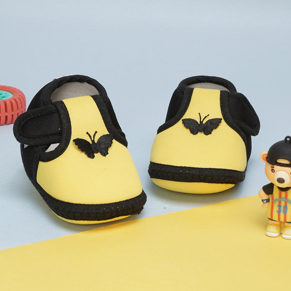 6 To 12 Months Baby Girls & Baby Boys Soft Cotton Cute Butterfly Booties (Yellow,Black)-BT4441