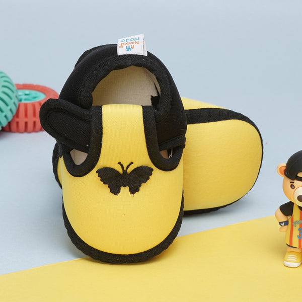 6 To 12 Months Baby Girls & Baby Boys Soft Cotton Cute Butterfly Booties (Yellow,Black)-BT4441