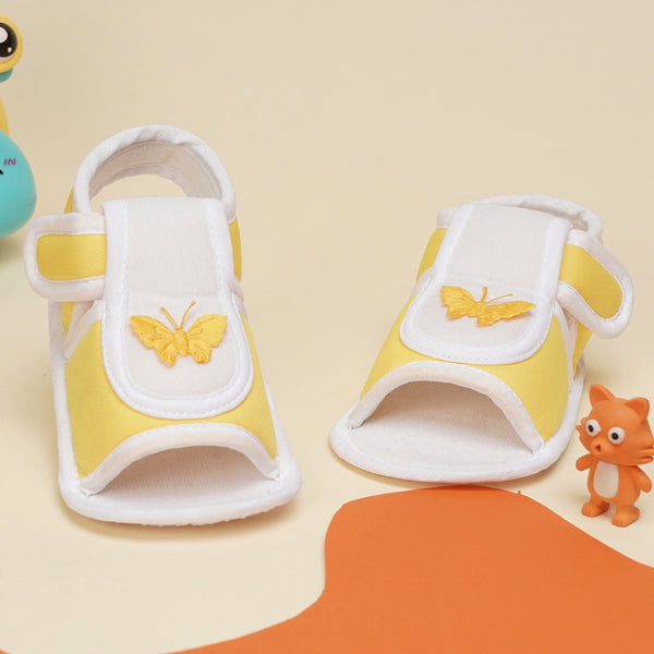 6 To 12 Months Baby Girls Cute Soft Cotton Pre-Walker Velcro Sandal Booties (Yellow)-BT4445