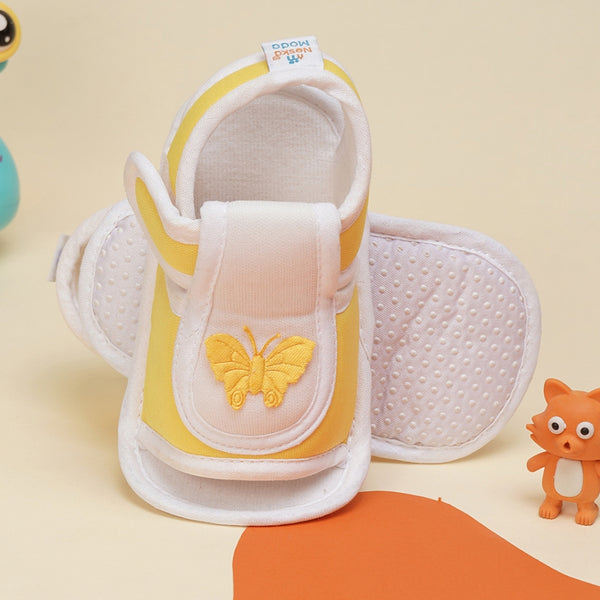 6 To 12 Months Baby Girls Cute Soft Cotton Pre-Walker Velcro Sandal Booties (Yellow)-BT4445