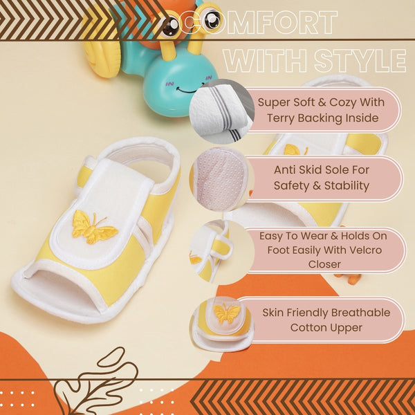 6 To 12 Months Baby Girls Cute Soft Cotton Pre-Walker Velcro Sandal Booties (Yellow)-BT4445