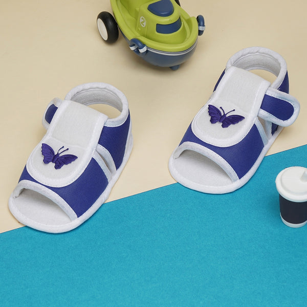 6 To 12 Months Baby Girls Cute Soft Cotton Pre-Walker Velcro Sandal Booties (Blue)-BT4446