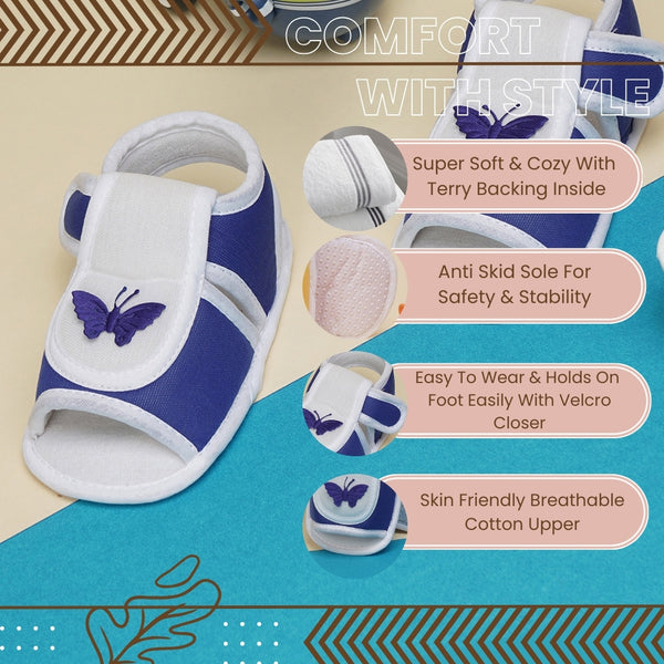 6 To 12 Months Baby Girls Cute Soft Cotton Pre-Walker Velcro Sandal Booties (Blue)-BT4446