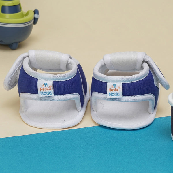 6 To 12 Months Baby Girls Cute Soft Cotton Pre-Walker Velcro Sandal Booties (Blue)-BT4446
