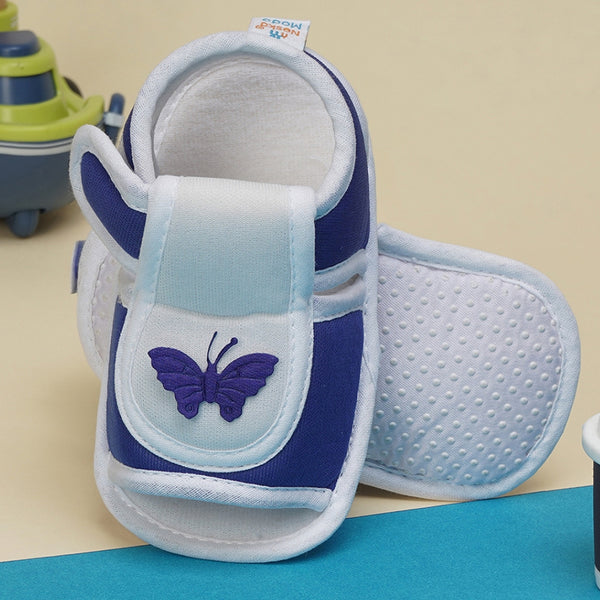 6 To 12 Months Baby Girls Cute Soft Cotton Pre-Walker Velcro Sandal Booties (Blue)-BT4446