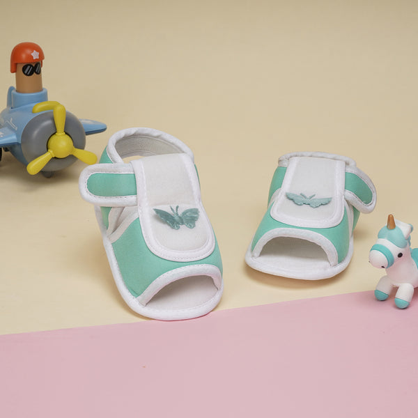 6 To 12 Months Baby Girls Cute Soft Cotton Pre-Walker Velcro Sandal Booties (Mint)-BT4447
