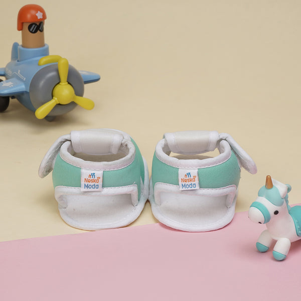 6 To 12 Months Baby Girls Cute Soft Cotton Pre-Walker Velcro Sandal Booties (Mint)-BT4447