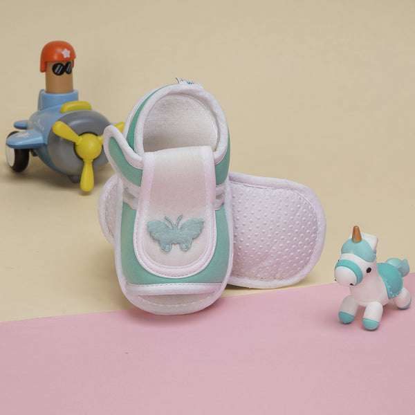 6 To 12 Months Baby Girls Cute Soft Cotton Pre-Walker Velcro Sandal Booties (Mint)-BT4447