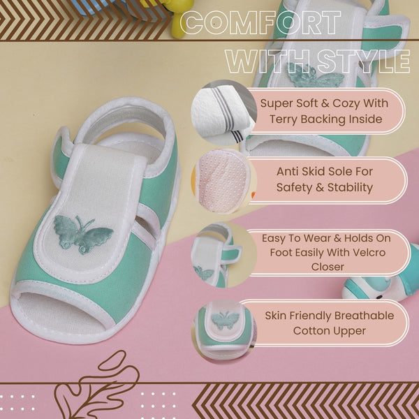6 To 12 Months Baby Girls Cute Soft Cotton Pre-Walker Velcro Sandal Booties (Mint)-BT4447