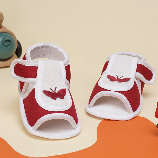 6 To 12 Months Baby Girls Cute Soft Cotton Pre-Walker Velcro Sandal Booties (Maroon)-BT4448