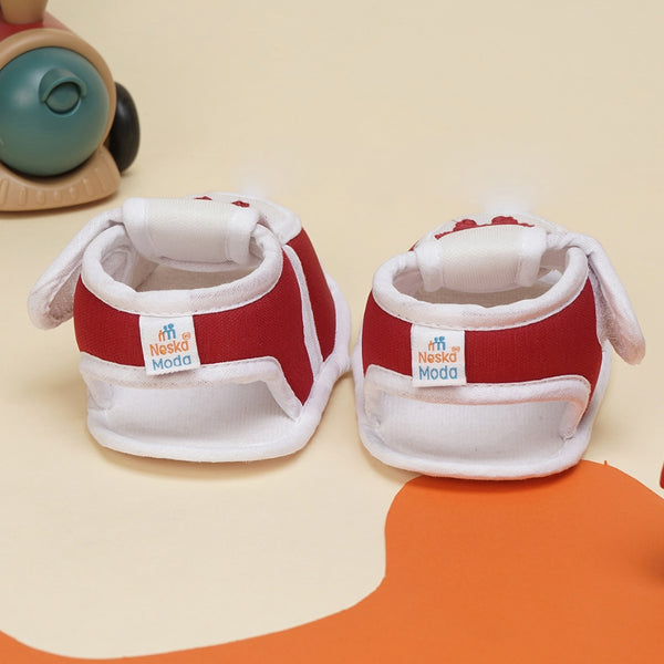 6 To 12 Months Baby Girls Cute Soft Cotton Pre-Walker Velcro Sandal Booties (Maroon)-BT4448