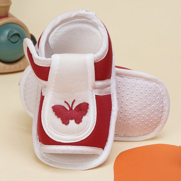 6 To 12 Months Baby Girls Cute Soft Cotton Pre-Walker Velcro Sandal Booties (Maroon)-BT4448