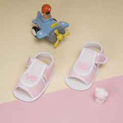 6 To 12 Months Baby Girls Cute Soft Cotton Pre-Walker Velcro Sandal Booties (Baby Pink)-BT4449