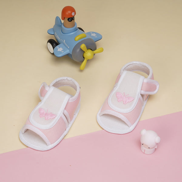 6 To 12 Months Baby Girls Cute Soft Cotton Pre-Walker Velcro Sandal Booties (Baby Pink)-BT4449