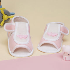 6 To 12 Months Baby Girls Cute Soft Cotton Pre-Walker Velcro Sandal Booties (Baby Pink)-BT4449