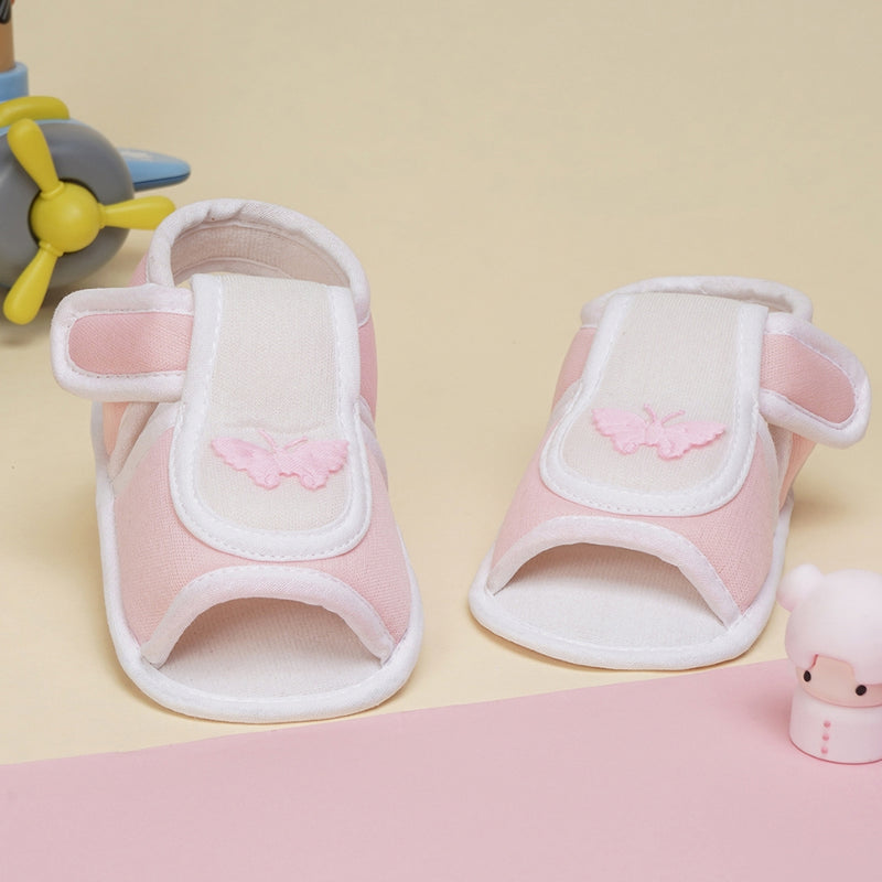 6 To 12 Months Baby Girls Cute Soft Cotton Pre-Walker Velcro Sandal Booties (Baby Pink)-BT4449