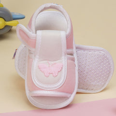 6 To 12 Months Baby Girls Cute Soft Cotton Pre-Walker Velcro Sandal Booties (Baby Pink)-BT4449