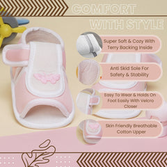 6 To 12 Months Baby Girls Cute Soft Cotton Pre-Walker Velcro Sandal Booties (Baby Pink)-BT4449