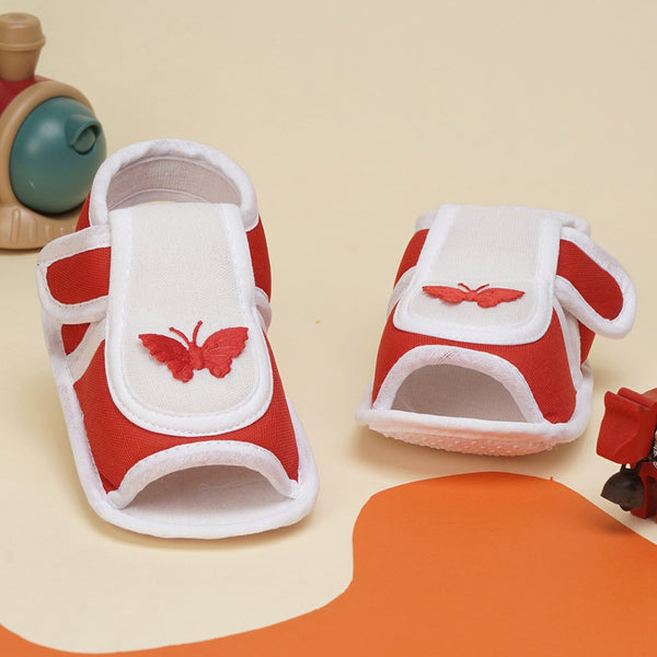 6 To 12 Months Baby Girls Cute Soft Cotton Pre-Walker Velcro Sandal Booties (Red)-BT4450