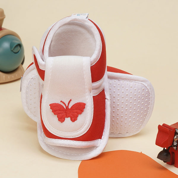 6 To 12 Months Baby Girls Cute Soft Cotton Pre-Walker Velcro Sandal Booties (Red)-BT4450