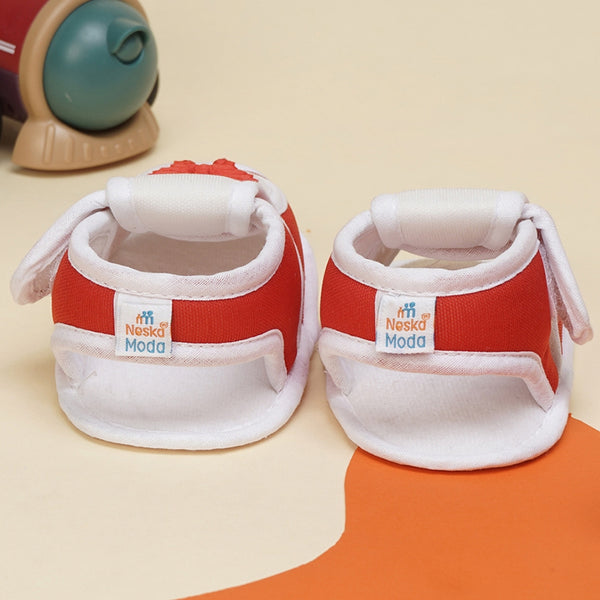 6 To 12 Months Baby Girls Cute Soft Cotton Pre-Walker Velcro Sandal Booties (Red)-BT4450
