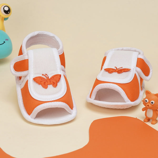 6 To 12 Months Baby Girls Cute Soft Cotton Pre-Walker Velcro Sandal Booties (Orange)-BT4451