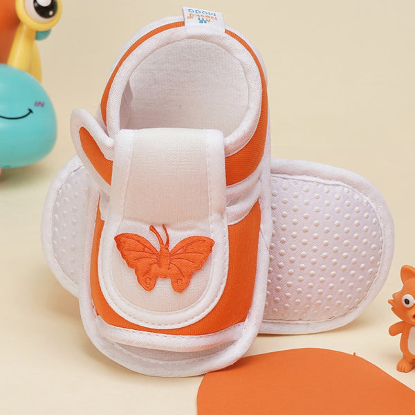 6 To 12 Months Baby Girls Cute Soft Cotton Pre-Walker Velcro Sandal Booties (Orange)-BT4451